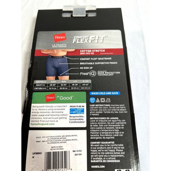 Hanes Ultimate Flex Fit Odor Control boxer Briefs Mens sz Medium 32-34 Black Wh - Picture 5 of 5